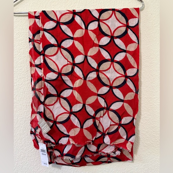 BANANA REPUBLIC Mosaic Print Red, White & Navy Scarf Wrap Shawl NWT - Picture 2 of 5